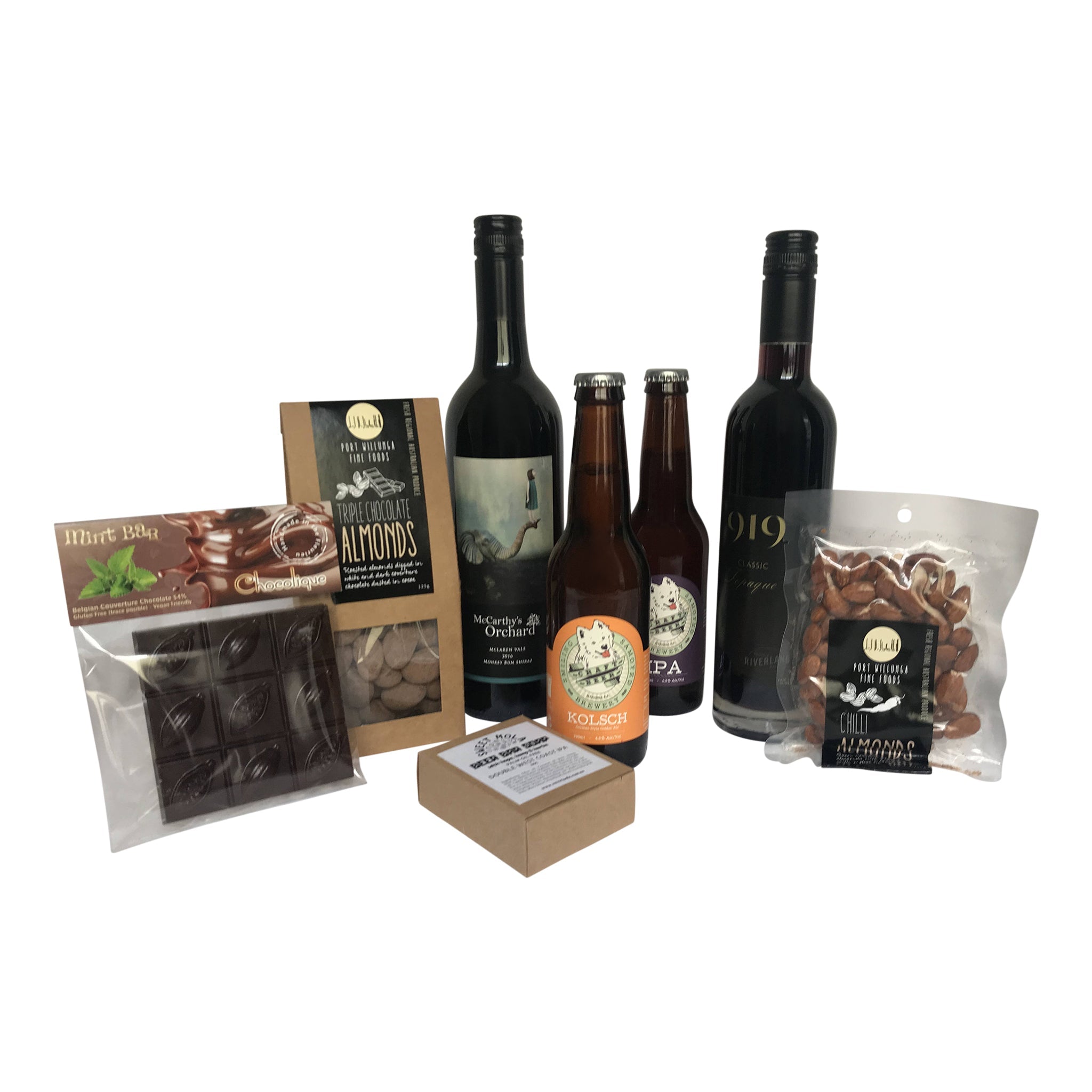 Great for Father's Day. Shiraz, beers, tawny, nuts, chocolate and beer soap