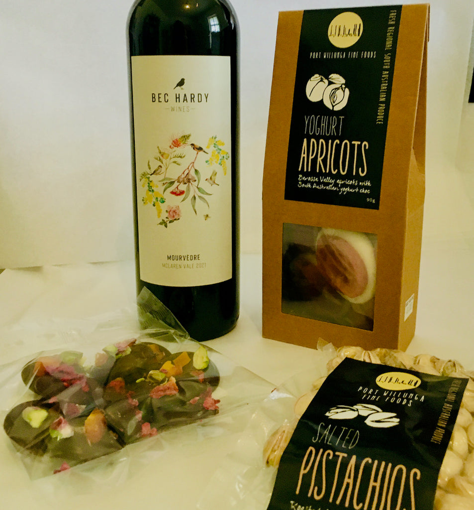 nuts, chocolate, apricots and Bec Hardy Wine