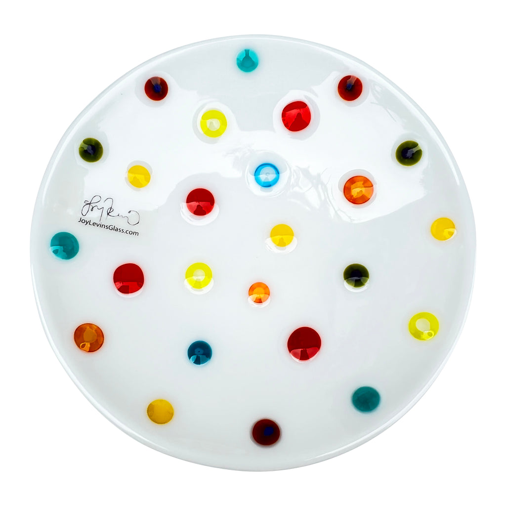 hand made glass dotty plate- shallow bowl
